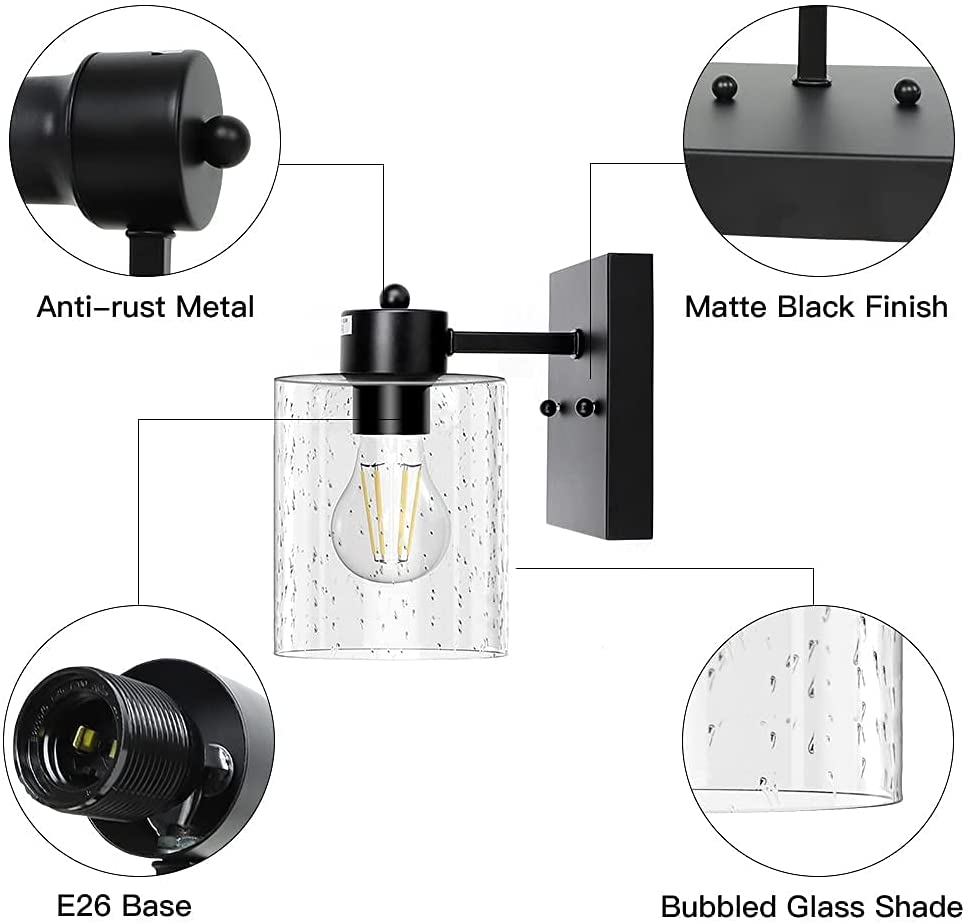 Black black bathroom vanity light bubbled glass wall light fixtures