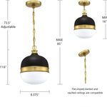 Modern globe pendant light opal glass pendant lamp with Black and Gold Brushed finish