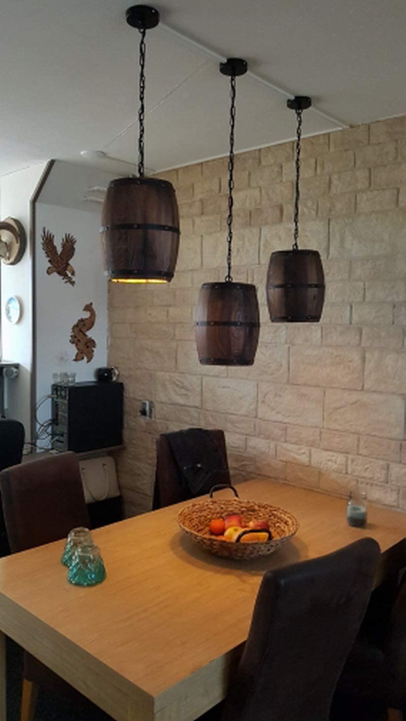 Industrial wine barrel wooden pendant light