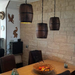 Industrial wine barrel wooden pendant light