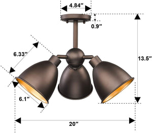 3 light spot ceiling light fixture industrial pendant flush mount ceiling lamp with bronze finish