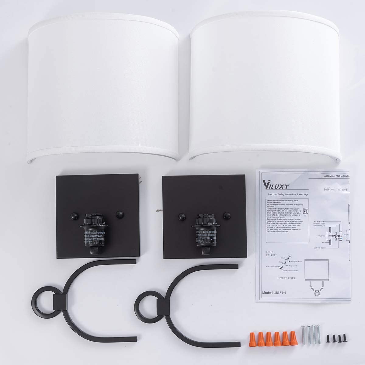 2 pack modern wall sconce with white fabric shade