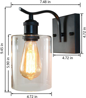 Farmhouse industrial wall light fixture black arm wall sconce with glass shade