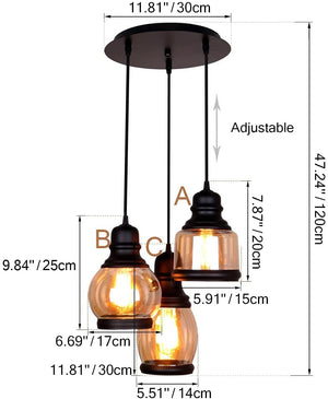 3 lights Mason Jar glass black painted pendant lamp light