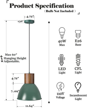 Industrial pendant light fixtures wood green hanging lighting