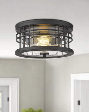 2-Light Farmhouse Semi Ceiling Light Fixture black industrial ceiling lamp