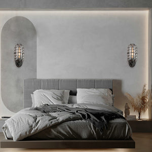 Industrial indoor net glass wall sconce outdoor cage wall light with black silver finish