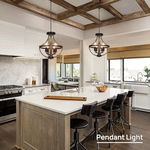 Farmhouse chandelier lighting with retro wood texture 4 light vintage pendant lighting