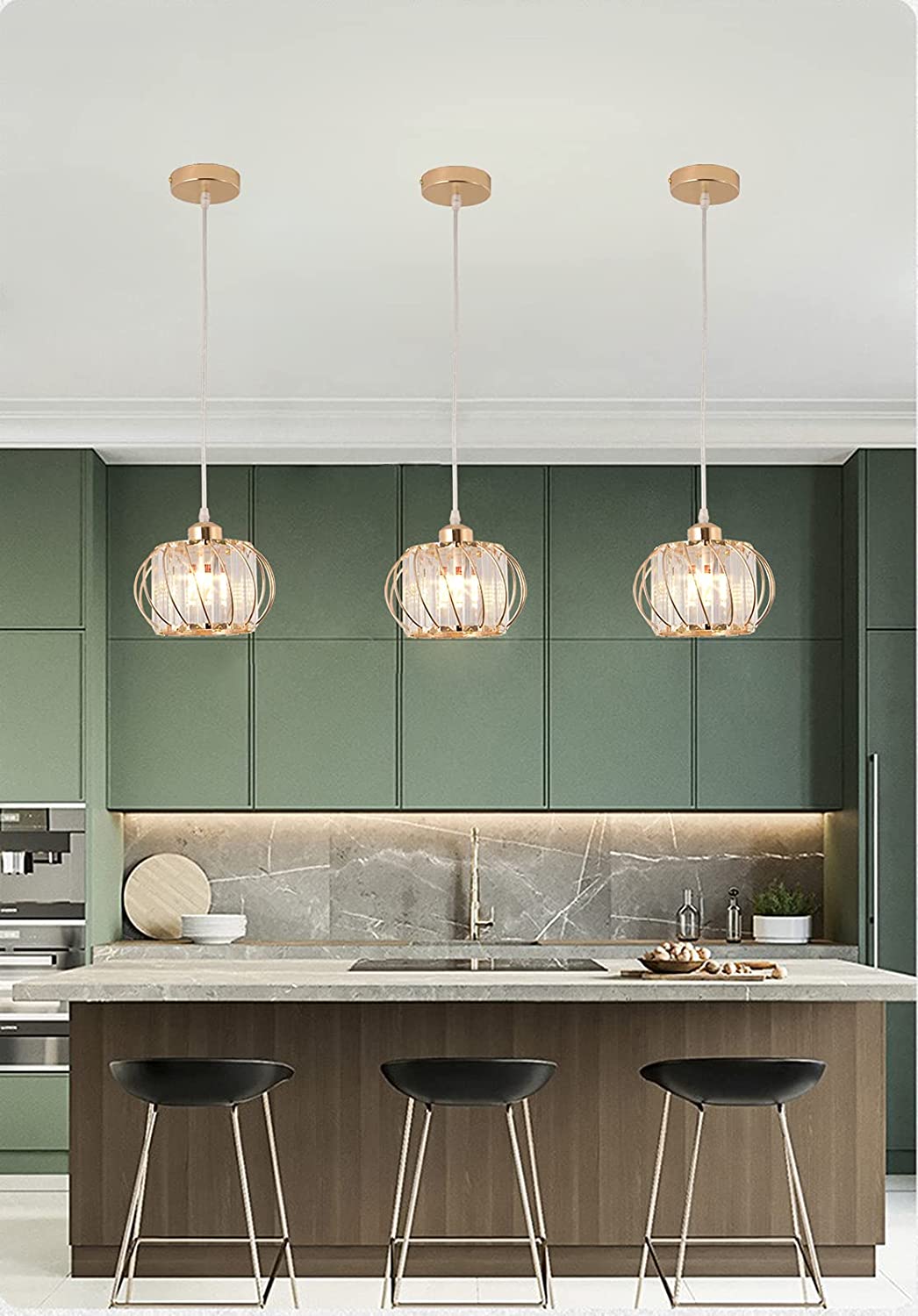 Modern gold pendant light crystal ceiling hanging lamp