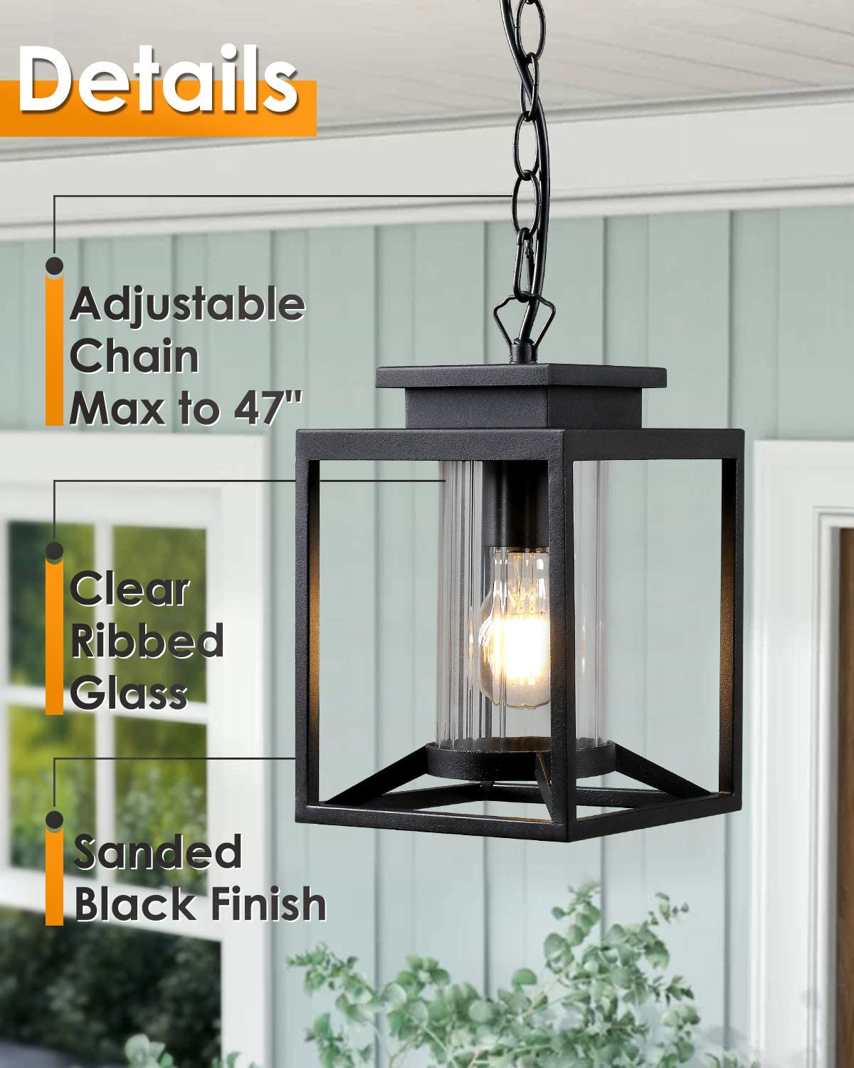 Industrial outdoor pendant light glass adjustable hanging lamp with black finish