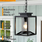 Industrial outdoor pendant light glass adjustable hanging lamp with black finish