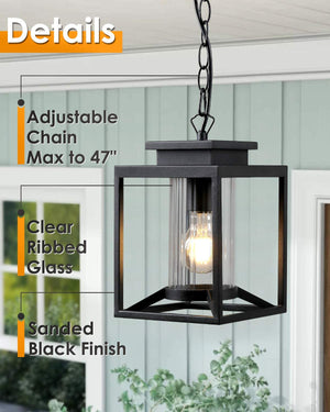 Industrial outdoor pendant light glass adjustable hanging lamp with black finish