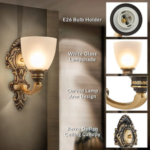 2 pack vintage wall sconces brass wall mounted lighting fixture with glass shade