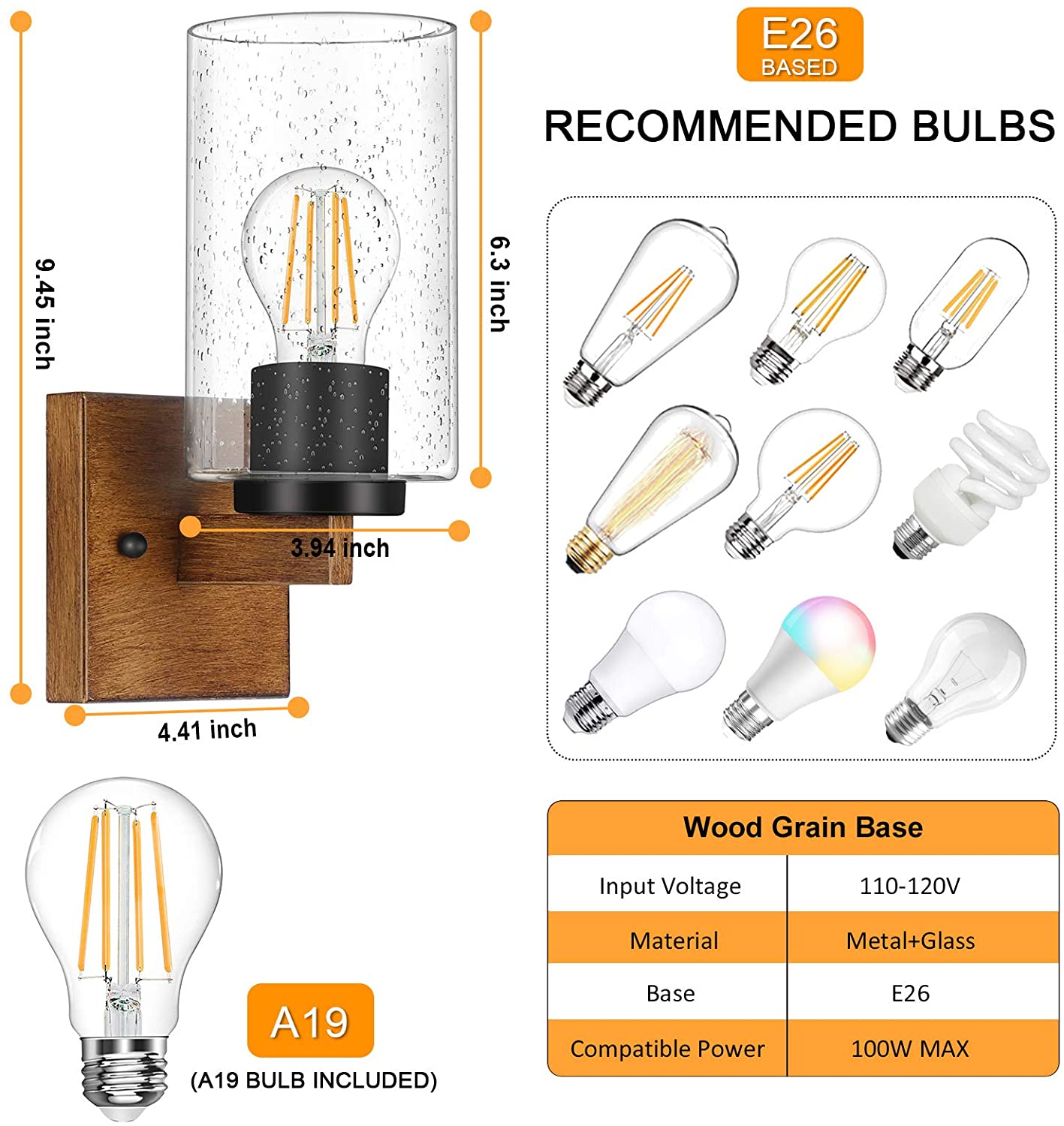 2 pack wall light fixtures indoor vanity wall lighting fixture with bubble glass shade