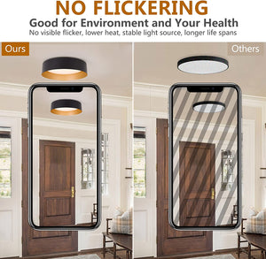 Matte black flush mount light LED ceiling light fixture with gold inside finish
