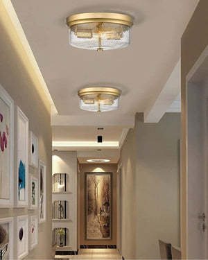 Gold close to ceiling light fixture modern flush mount ceiling lamp with seeded glass