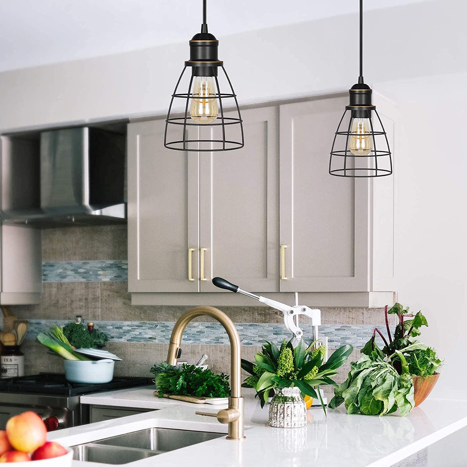 2 pack plug in pendant light industrial cage pendant lamp