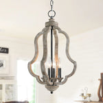 Farmhouse wooden chandelier 4 light candle rustic handcrafted pendant light