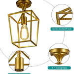 2 pack cage ceiling light fixture gold semi flush mount lighting