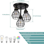 3 light rustic semi flush mount ceiling light industrial black wire cage ceiling lamp