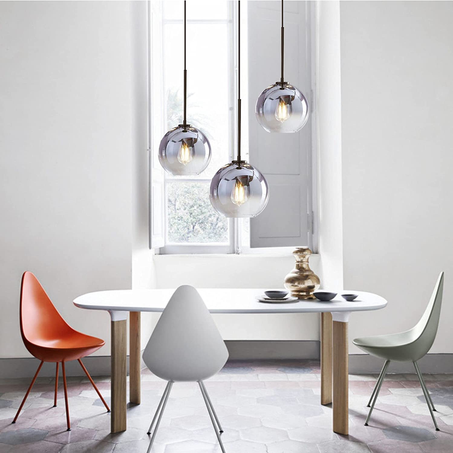 Silver glass hanging light modern globe pendant light fixture