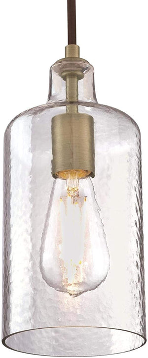 Antique brass glass pendant light with Clear Textured Glass