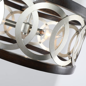 Wood and silver chrome chandelier farmhouse circle hanging pendant lamp