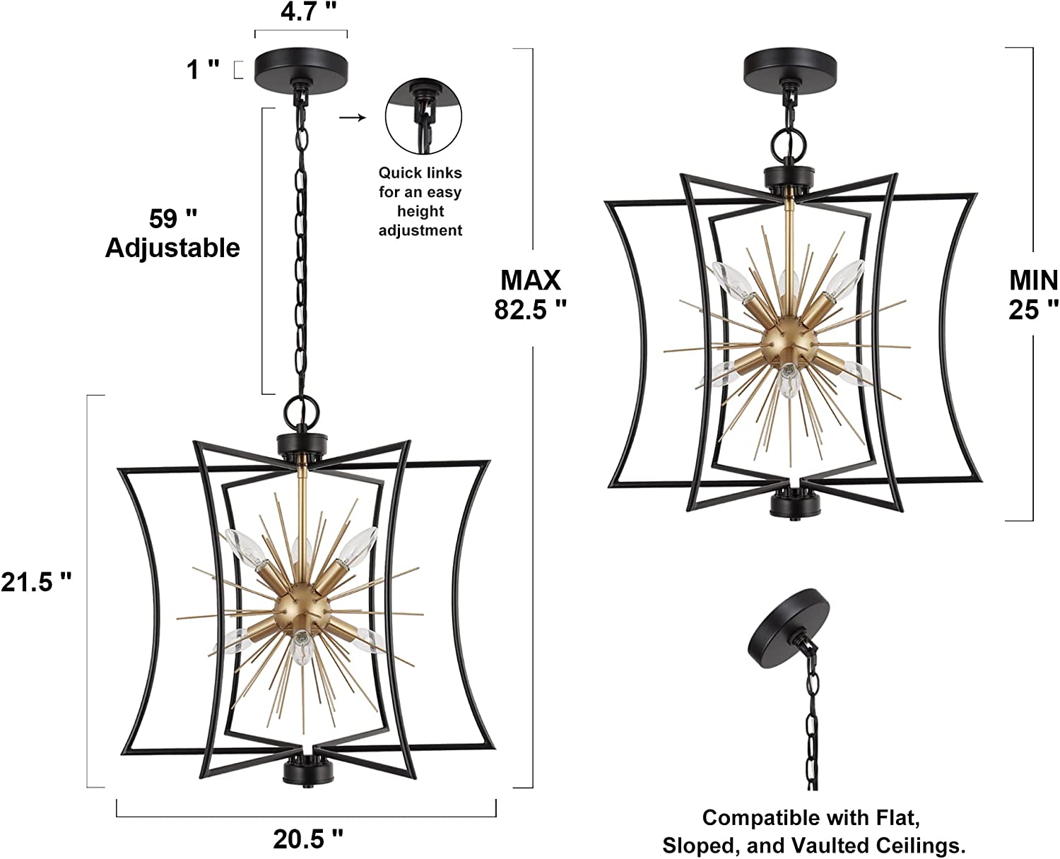 6 light black and gold chandelier sputnik dining pendant light