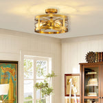 3 light modern semi flush mount ceiling light fixture round cage close to ceiling lamp with brass finish