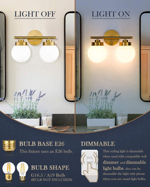 2 light globe wall sconce gold bathroom vanity wall light fixture