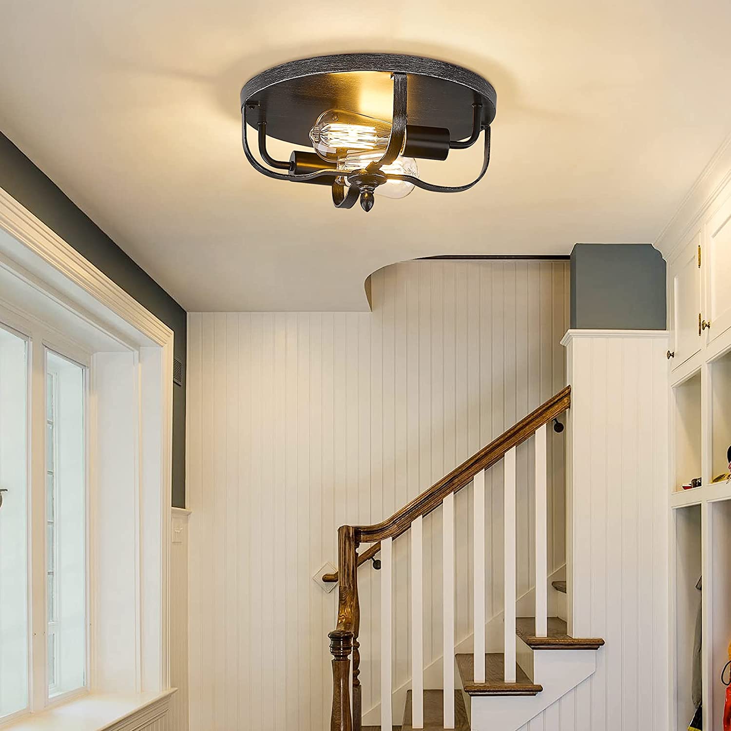 2 light vintage flush mount ceiling light industrial close to ceiling light fixture