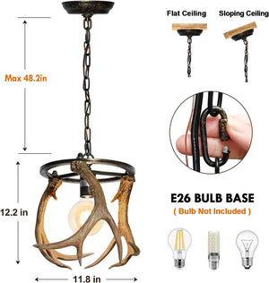 Industrial antler chandelier resin pendant light fixture
