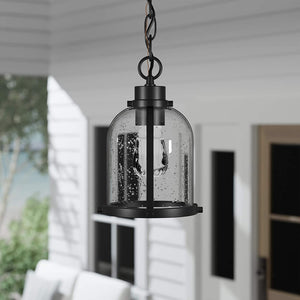 Contemporary Black Outdoor Pendant Light with Clear Seeded Glass Shade