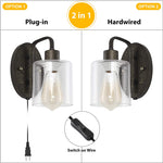 2 pack plug in wall sconce black wall mounted sconce with seeded glass shade