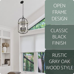 4 light lantern pendant light adjustable chandelier with wood style and black finish
