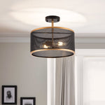 2 light brass flush mount ceiling pendant light drum mesh chandelier