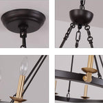 Vintage wagon wheel chandelier rust farmhouse pendant with black and gold finish
