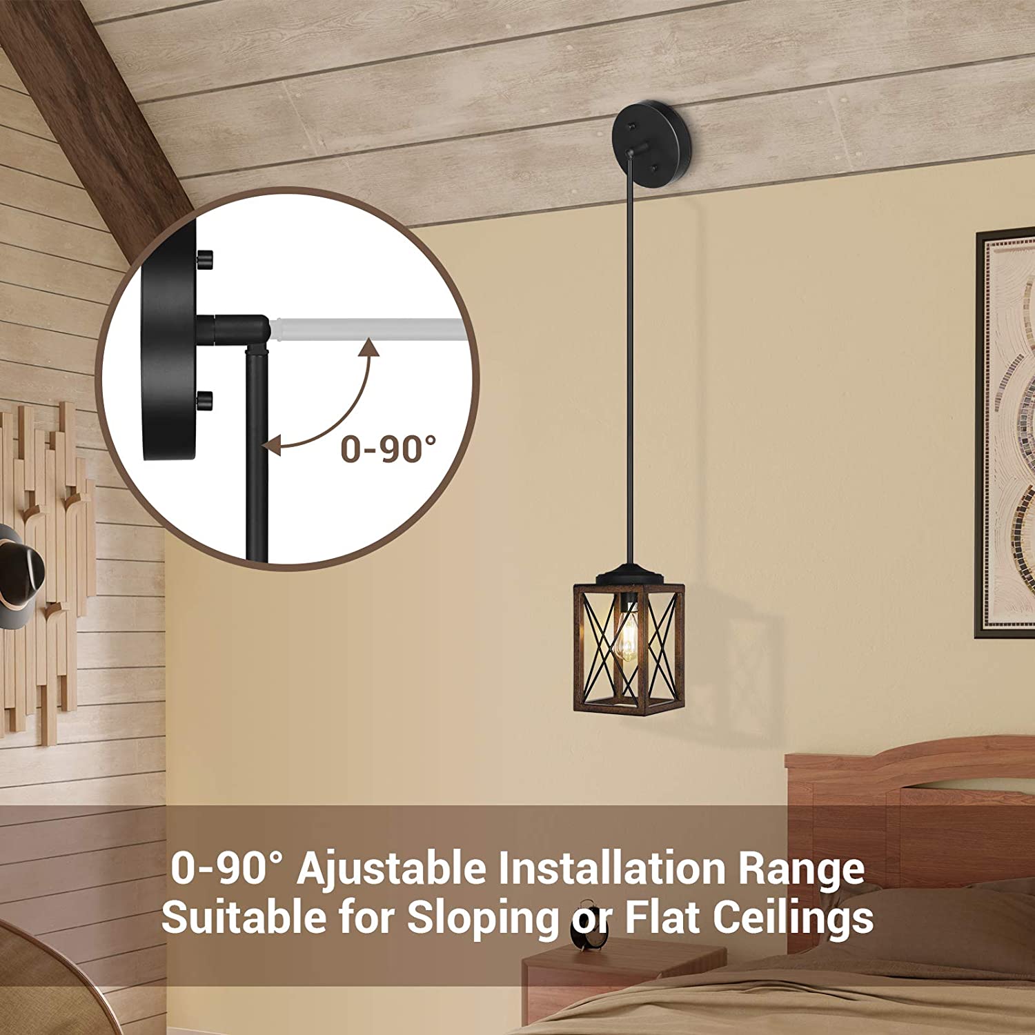 Rustic frame net  pendant light fixture Farmhouse adjustable hanging light for Slop Ceiling