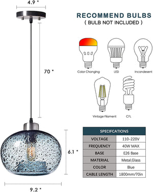Blown glass pendant light fixture blue pendant lamp