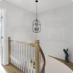4 light lantern pendant light adjustable chandelier with wood style and black finish