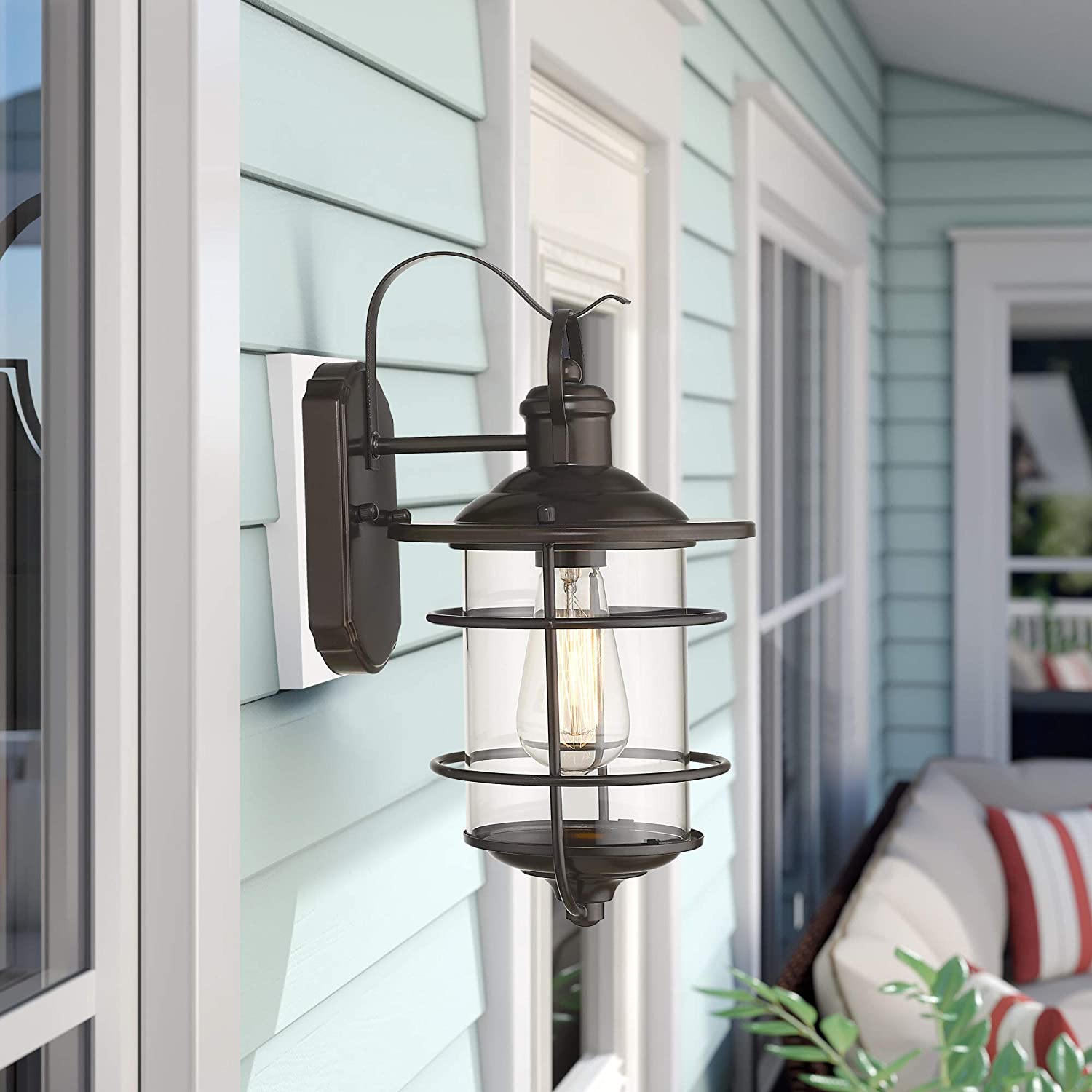 Oil rubbed bronze lanterns for outdoors exterior wall light fixture with glass shade