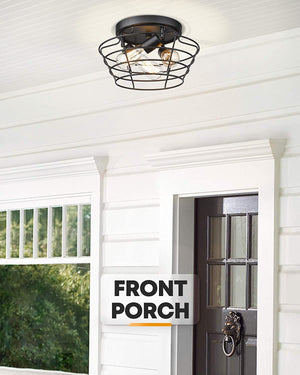 Black semi flush mount ceiling lamp 3 light cage close to ceiling light fixture