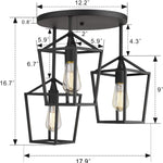 3 light black ceiling light metal cage semi flush mount light fixture