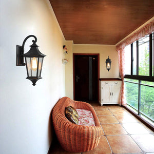 Black exterior wall light fixture ourdoor garden wall lantern with seeded glass shade