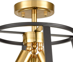 3 light semi flush mount ceiling light cage ceiling lamp with brass and black finish