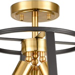 3 light industrial semi flush ceiling light brass and black blacking cage ceiling lighting