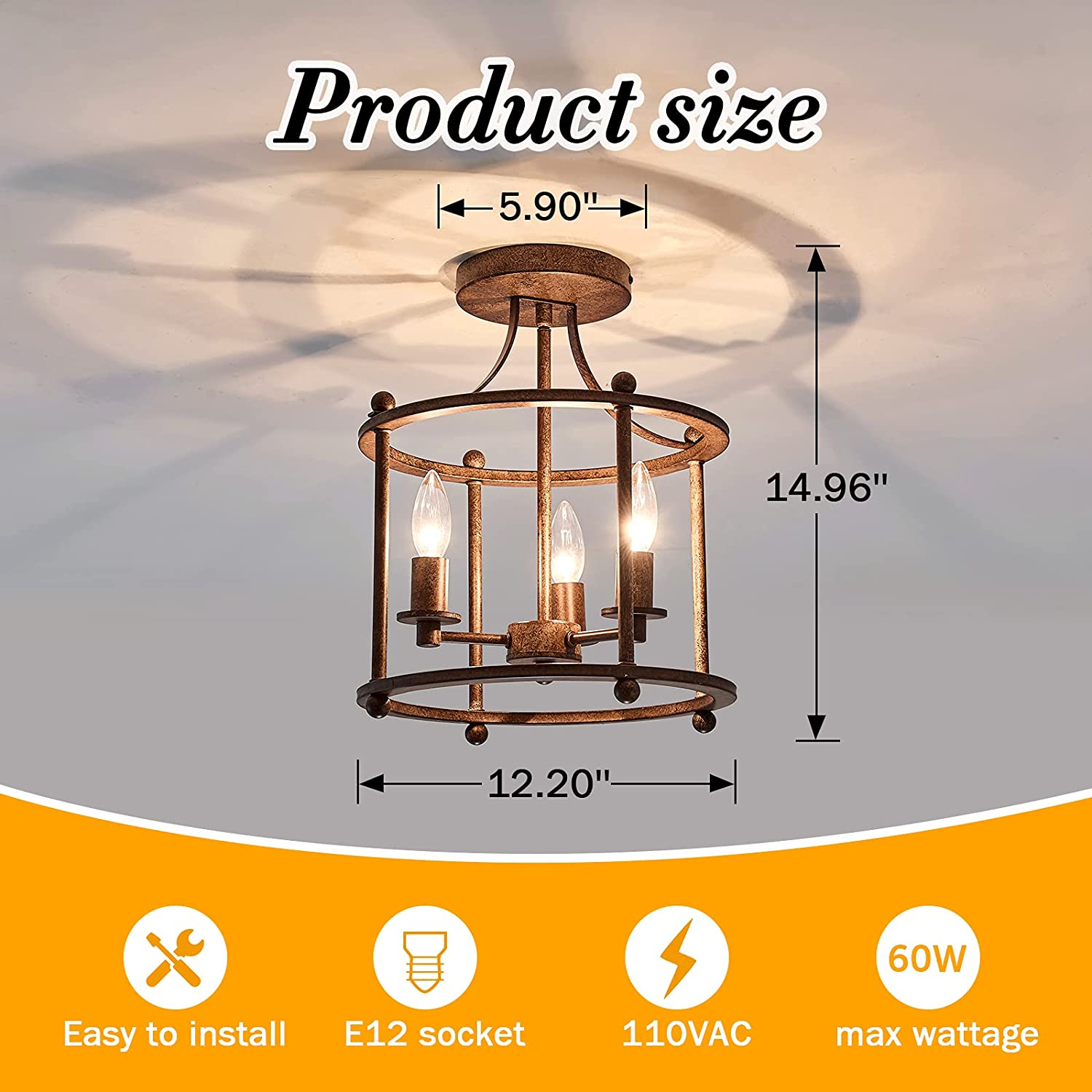 Ceiling Lamp Rust 3 light industrial semi flush mount ceiling lamp rust bronze island ce ...