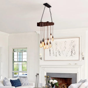 Wood Rustic chandelier,black multi cord pendant light