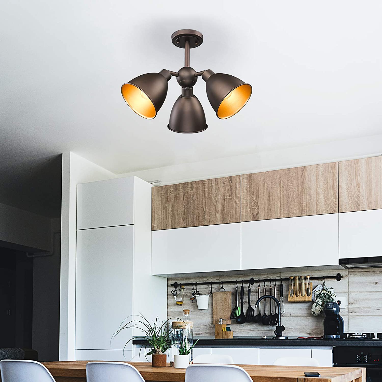 3 light spot ceiling light fixture industrial pendant flush mount ceiling lamp with bronze finish