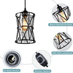 Industrial glass plug in cord on or off dimmer switch pendant light